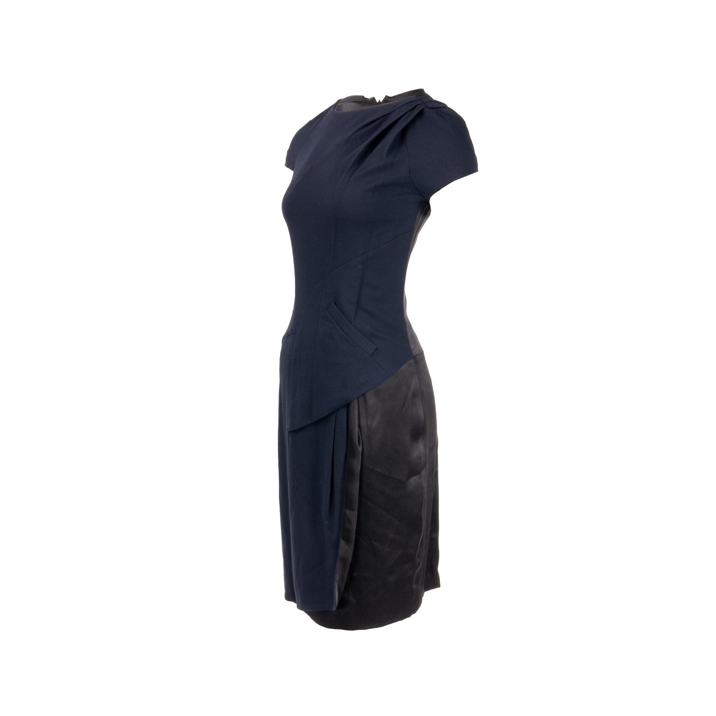 Chanel Size 34 Draped Satin Midi Dress Rayon / Wool Navy/Black