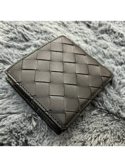 Luxury Bottega Veneta Intrecciato Coin Pocket Bifold Half Wallet Black