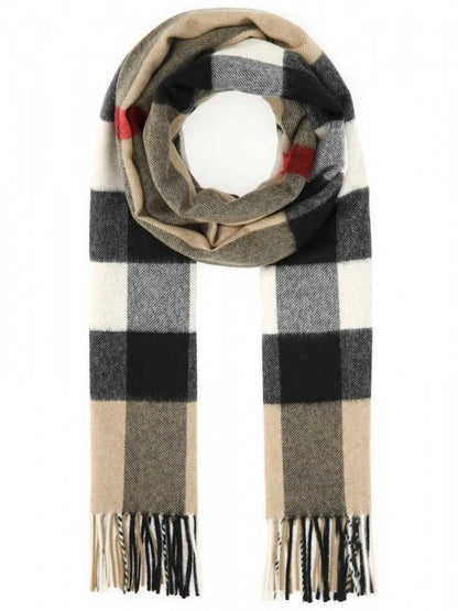 Luxury Burberry Check Fringe Cashmere Muffler