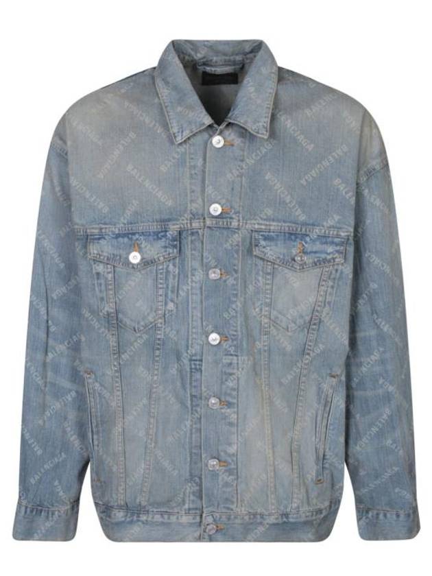 Luxury Balenciaga Trending 2025 Logo Print Denim Jacket Blue