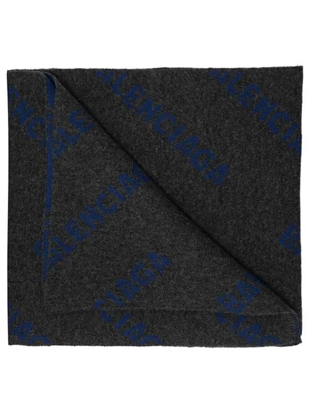 Luxury Balenciaga Trending 2025 All Over Logo Wool Muffler Blue Dark Grey