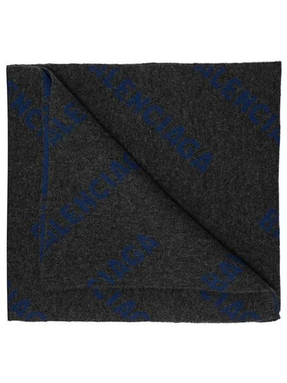 Luxury Balenciaga Trending 2025 All Over Logo Wool Muffler Blue Dark Grey