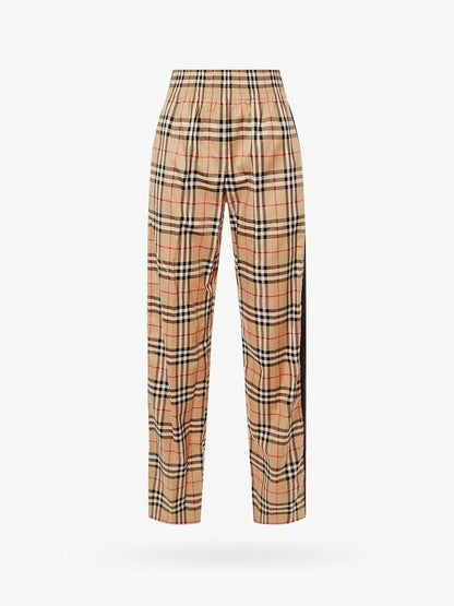 Luxury Burberry Organic Cotton Check Straight Pants Beige