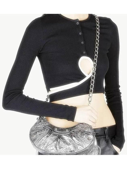 Luxury Balenciaga Trending 2025 WoMen's Le Cagole XS Chain Metal Shoulder Bag Silver
