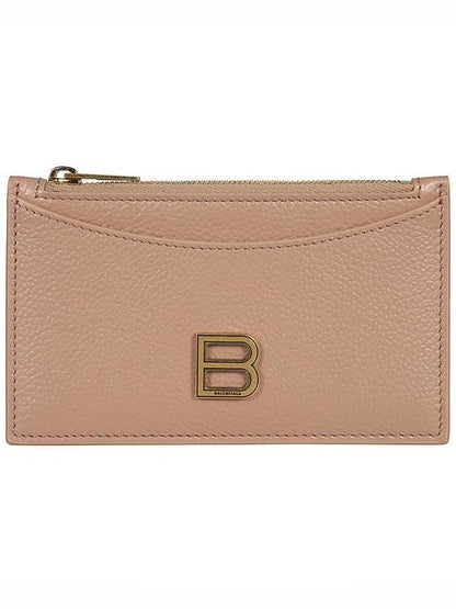 Luxury Balenciaga Trending 2025 Hourglass Gold B Logo Zipper Long Card Wallet Beige