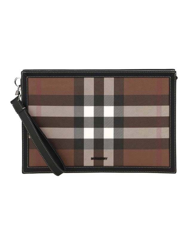 Luxury Burberry Check Leather Zipper Clutch Bag Brown