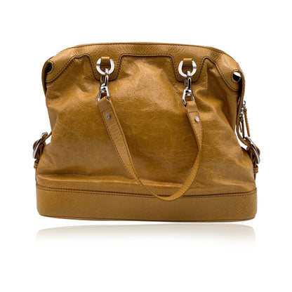 Luxury CELINE Yellow Mustard Crinkled Leather Tote Shoulder Bag