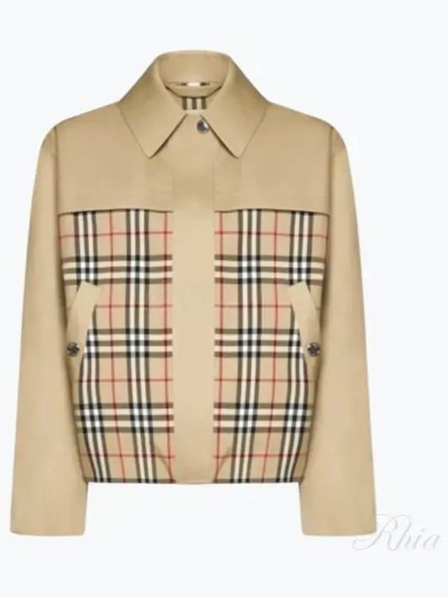 Luxury Burberry Check Motif Shorts Zip-Up Jacket Beige
