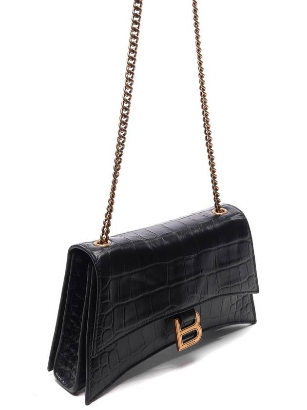 Luxury Balenciaga Trending 2025 Crush Crocodile Embossed Shoulder Bag Black