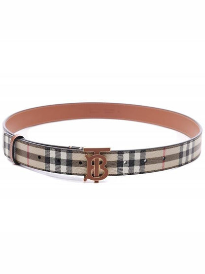 Luxury Burberry Check Monogram Decorative Leather Belt Beige