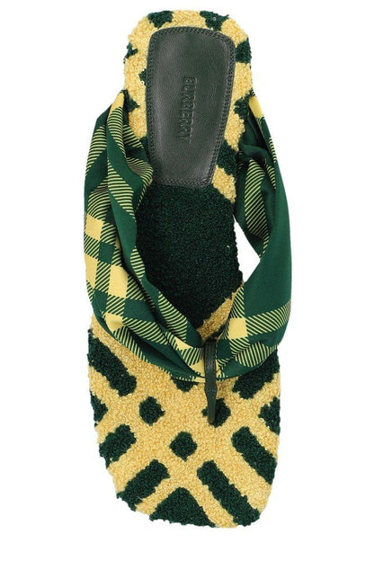Luxury Burberry Check Pool Flat Slides Green