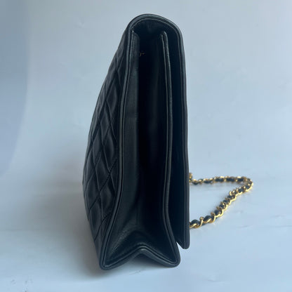 Chanel Vintage Flapbag With Gold Logo Closure Black Lambskin Leather