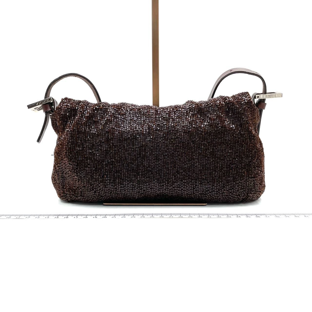 Fendi Baguette Vintage Dark Chocolate Brown Glitter Beads