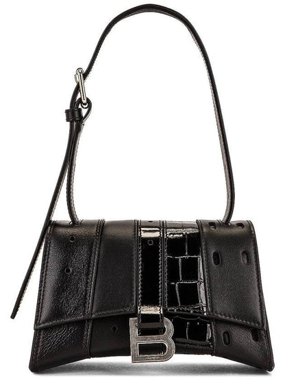 Luxury Balenciaga Trending 2025 Hourglass Mix Leather Tote Bag Black
