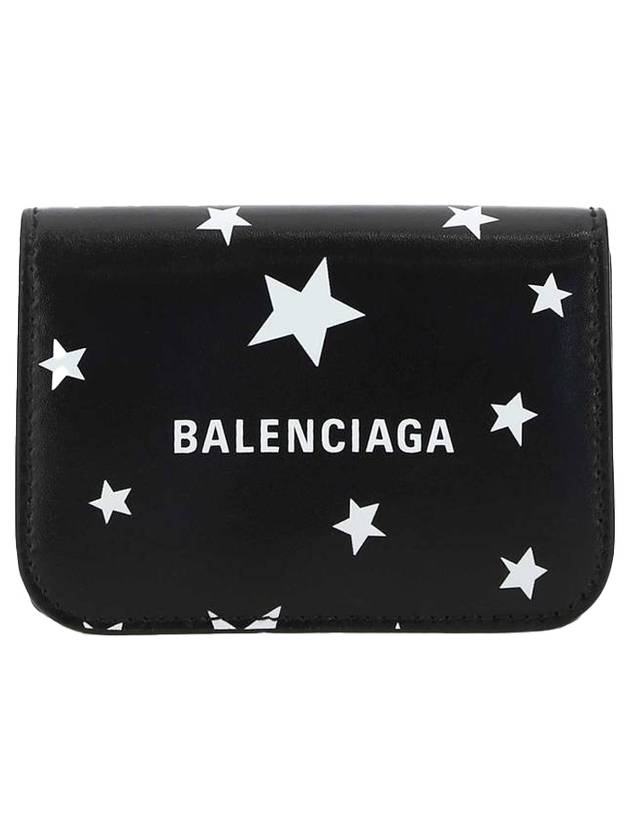 Luxury Balenciaga Trending 2025 Star Logo Print Tri-Fold Half Wallet Black
