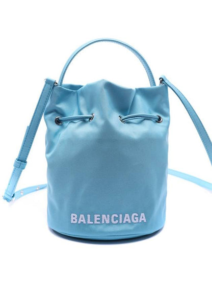 Luxury Balenciaga Trending 2025 Wheel Drawstring XS Bucket Bag Sky Blue