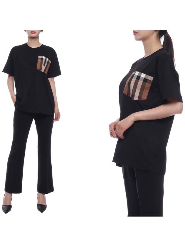 Luxury Burberry Carrick Check Print Crew Neck Long Sleeve T-Shirt Black