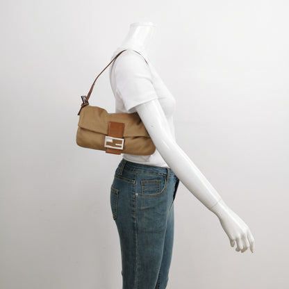 FENDI Baguette Camel Brown Soft Cloth Shoulder Bag