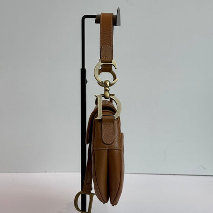 Dior Vintage Double Saddle Brown Leather Gold-tone Hardware