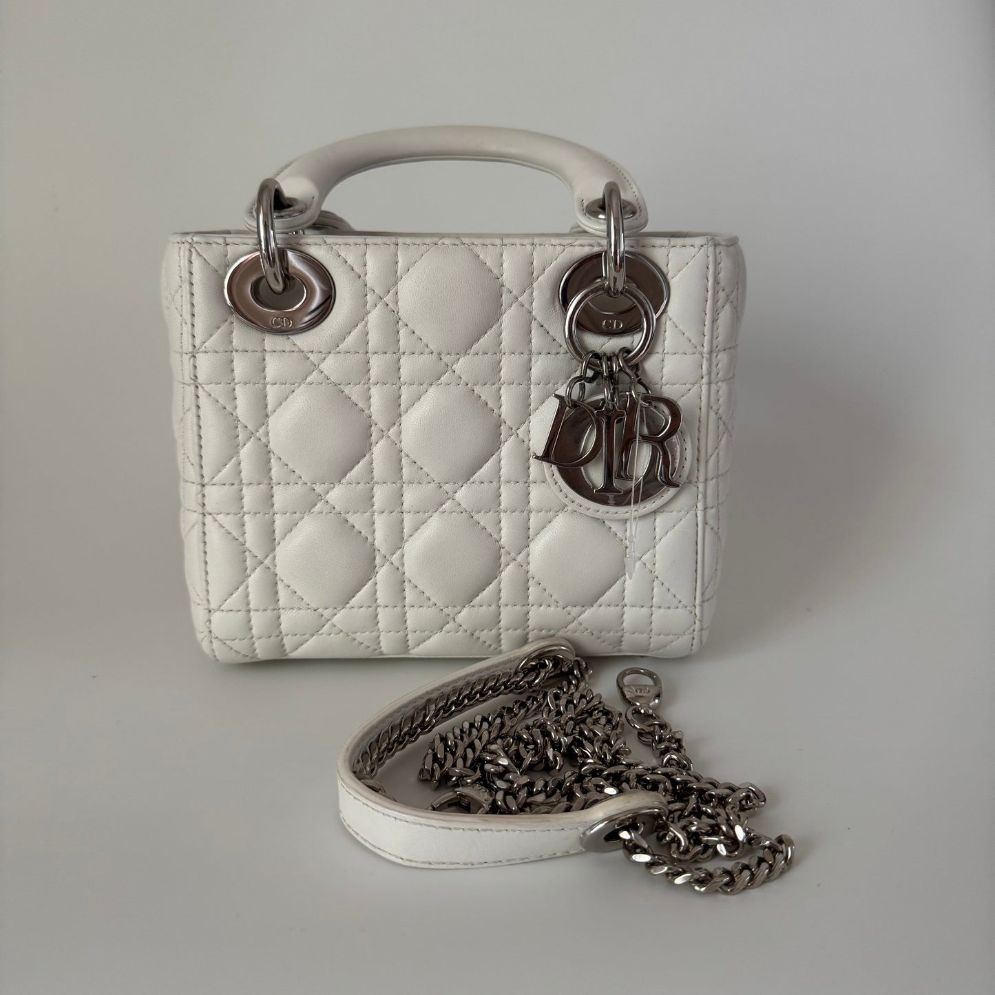 Lady Dior Mini White Lambskin Leather Silver HW Chain Strap 2018