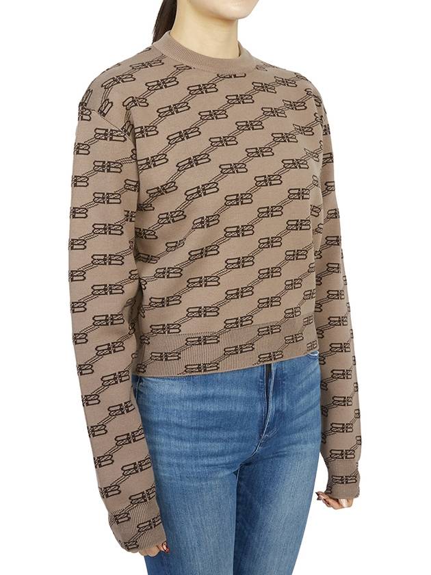 Luxury Balenciaga Trending 2025 BB Icon Jacquard Knit Top Brown