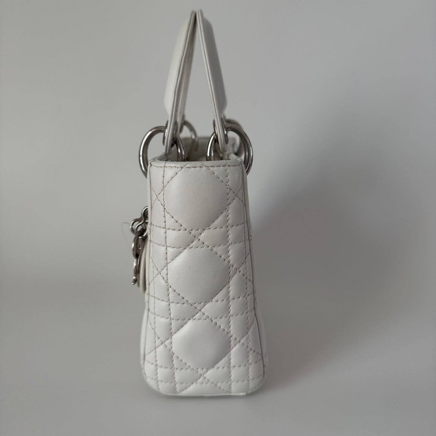 Lady Dior Mini White Lambskin Leather Silver HW Chain Strap 2018