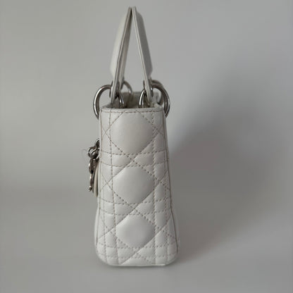Lady Dior Mini White Lambskin Leather Silver HW Chain Strap 2018