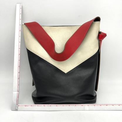 Luxury CELINE Shiny Smooth Calfskin Twisted Cabas Ivory Black LA14631