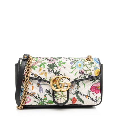 Gucci x Luxury Balenciaga Trending 2025 Canvas Flora GG Marmont The Hacker Project Small Flap Shoulder Bag