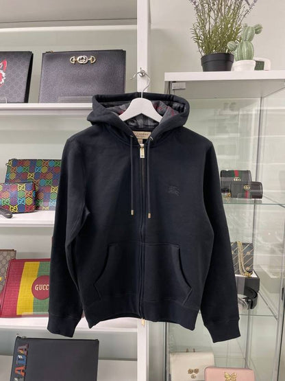 Luxury Burberry Claredon Brushed Zip Up Hoodie Black