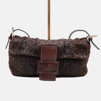 Fendi Baguette Vintage Dark Chocolate Brown Glitter Beads