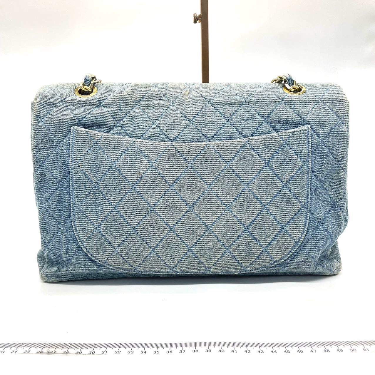 Chanel Vintage Classic Maxi 34 Flap Blue Jeans Denim Giant CC 24 Gold Hardware