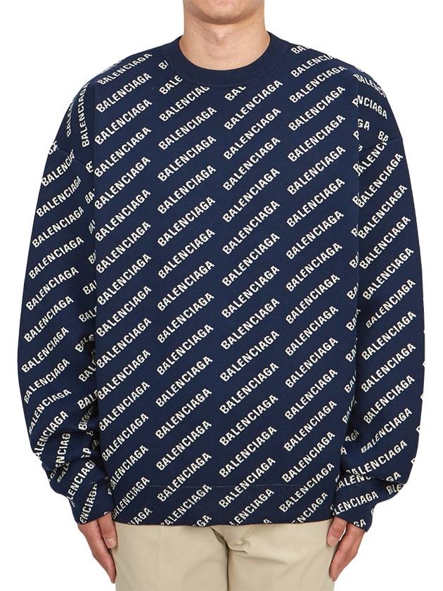 Luxury Balenciaga Trending 2025 Allover Logo Crew Sweatshirt Navy