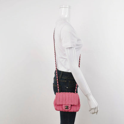 Chanel Mini Square Classic Flap Pink CC Paris Seoul Crochet Leather