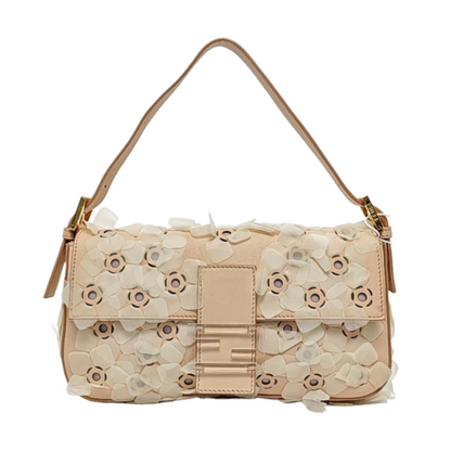 Fendi Baguette Pink Leather with Flower Embellishment Transparent Buckle