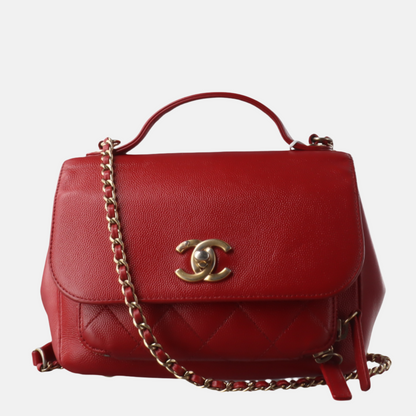 Chanel Business Affinity Medium Red Caviar Leather Top Handle Crossbody Bag