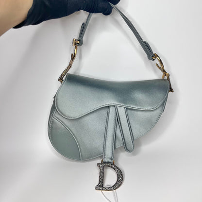 Dior Saddle Mini Silk Greyish Blue with crystals