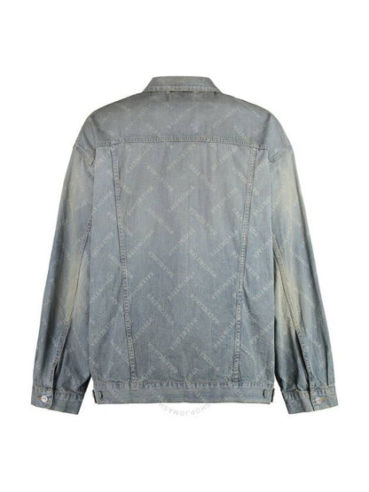 Luxury Balenciaga Trending 2025 Logo Print Denim Jacket Blue