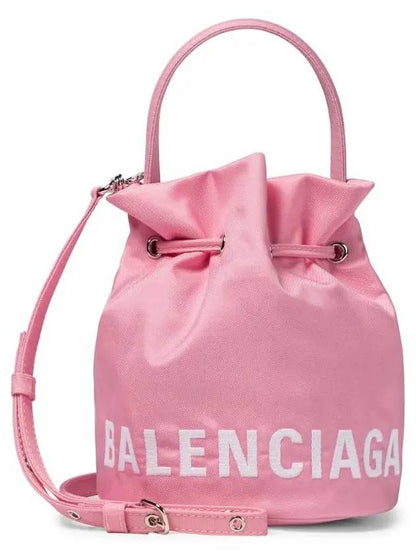 Luxury Balenciaga Trending 2025 Wheel XS Drawstring Bucket Bag Pink