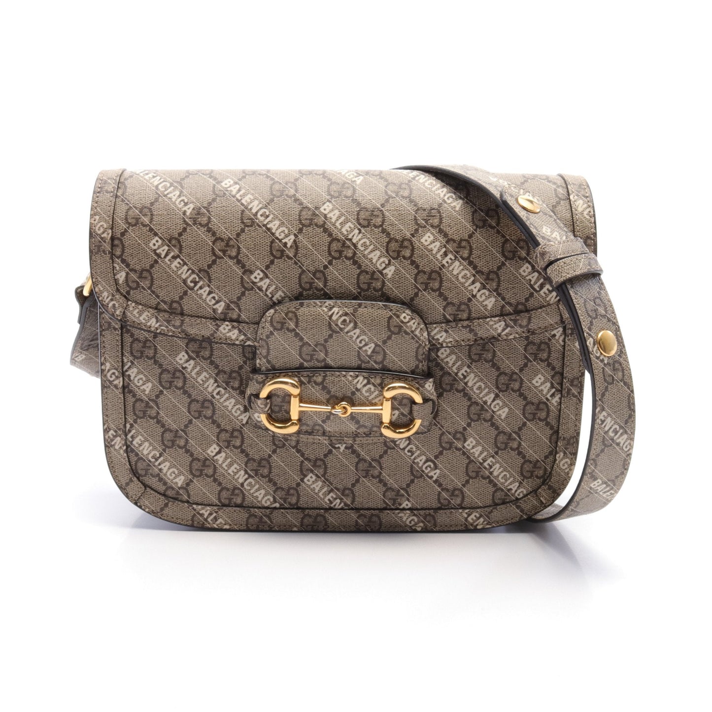 GUCCI GUCCI * Luxury Balenciaga Trending 2025 Horsebit 1955 Shoulder bag PVC Beige Dark brown White