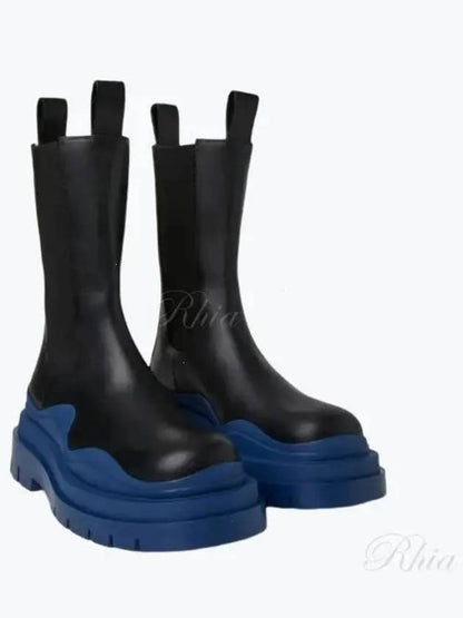 Luxury Bottega Veneta Tire Chelsea Boots Black Blue