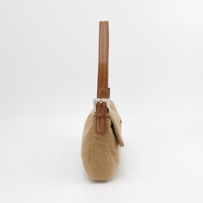 FENDI Baguette Camel Brown Soft Cloth Shoulder Bag