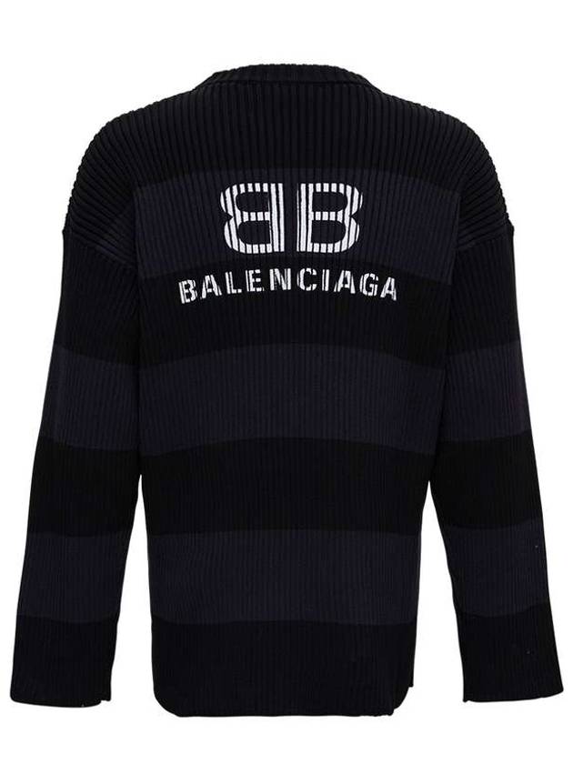 Luxury Balenciaga Trending 2025 Back BB Logo Stripe Cotton Knit Top Black