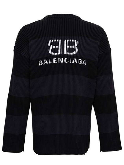 Luxury Balenciaga Trending 2025 Back BB Logo Stripe Cotton Knit Top Black