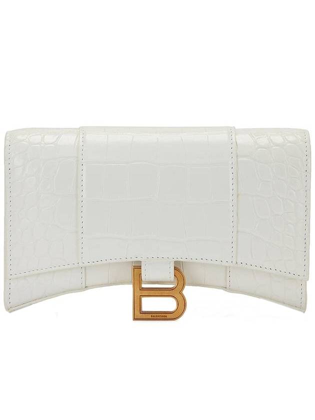 Luxury Balenciaga Trending 2025 Hourglass Chain Crocodile Embossed Calfskin Medium Wallet White