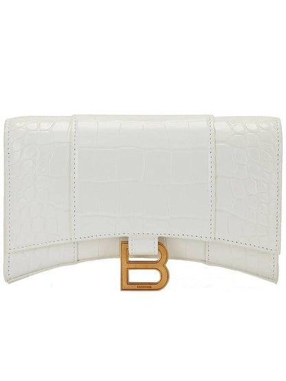 Luxury Balenciaga Trending 2025 Hourglass Chain Crocodile Embossed Calfskin Medium Wallet White