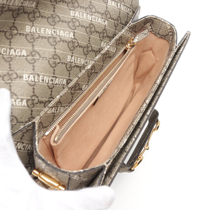 GUCCI GUCCI * Luxury Balenciaga Trending 2025 Horsebit 1955 Shoulder bag PVC Beige Dark brown White