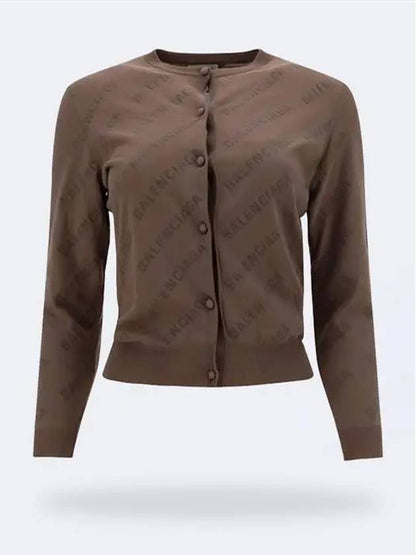 Luxury Balenciaga Trending 2025 All-Over Logo Print Cotton Crop Cardigan Beige
