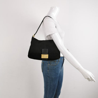 Fendi Mamma Baguette Black Suede Leather Red Buckle