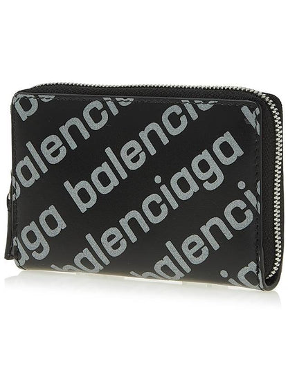 Luxury Balenciaga Trending 2025 All Over Logo Zip Around Half Wallet Black